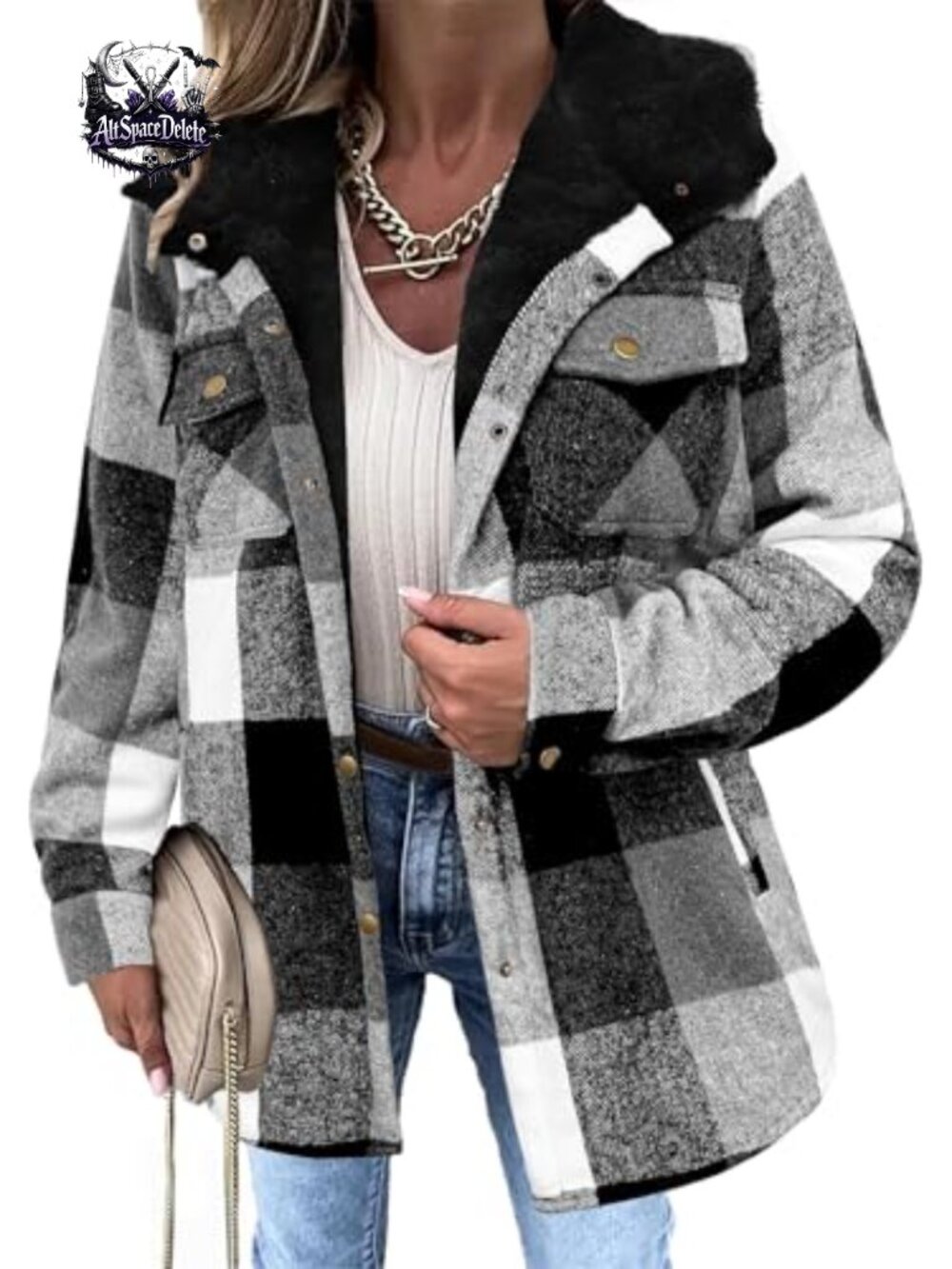 Women's Flannel Plaid Fleece Lined Hooded Shacket Coat